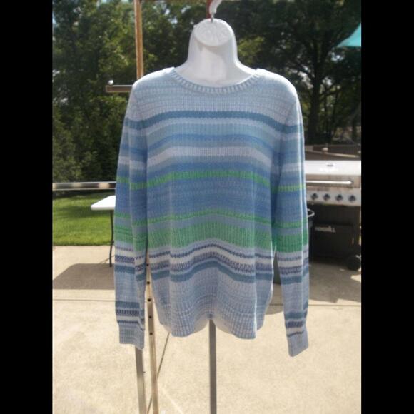 NWOT ANN TAYLOR LOFT LT BLUE STRIPED SWEATER XL - Picture 1 of 1